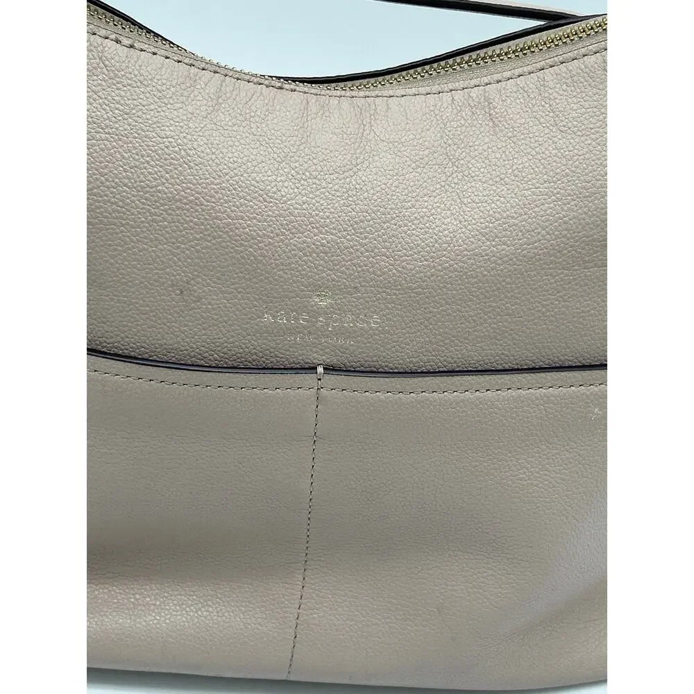 Kate Spade Bailey Pebbled Leather Shoulder Hobo Bag Neutral Purse Front Pockets